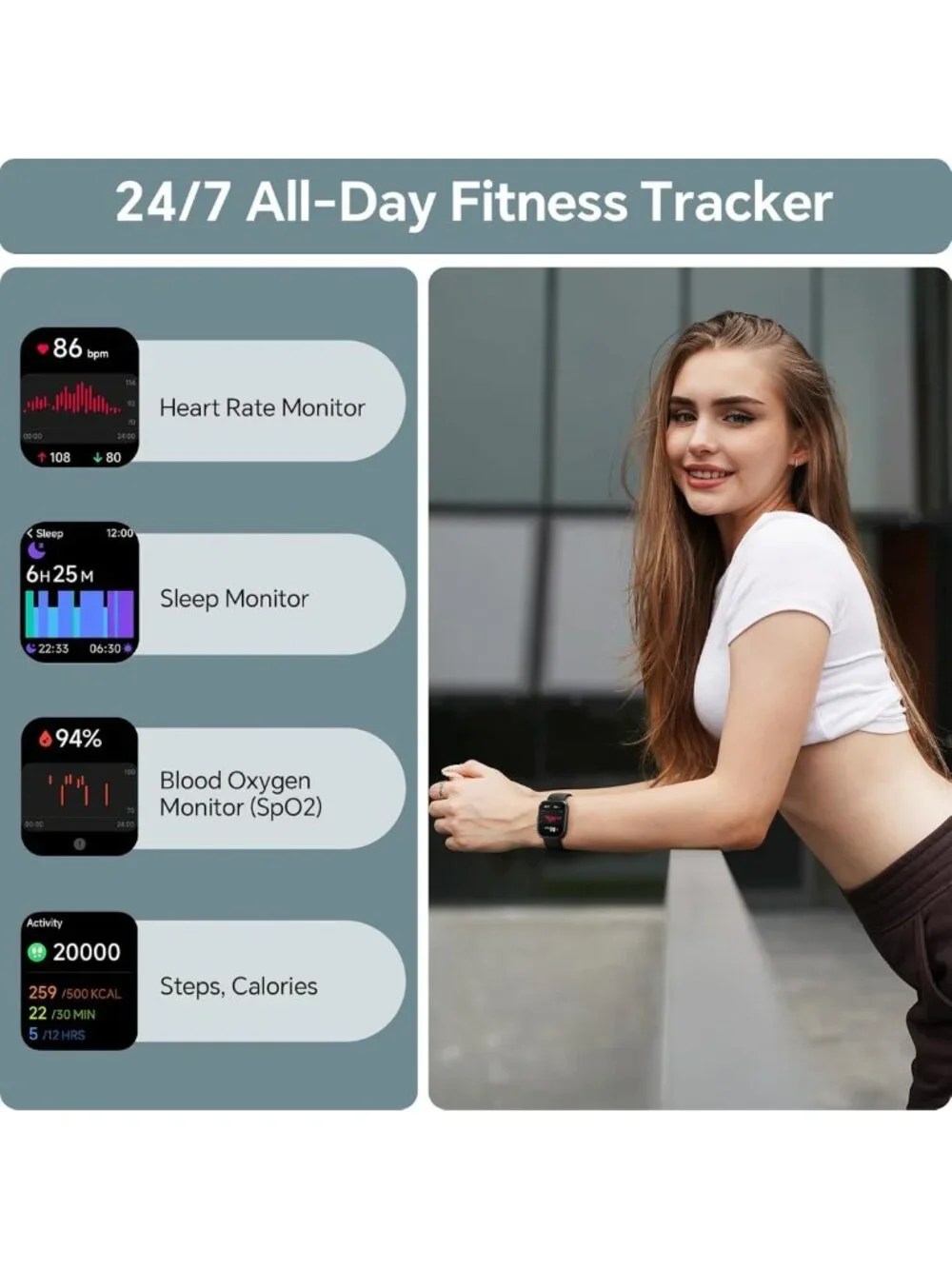 Waterproof Smart Watch for Fitness Tracking, Heart Rate & Sleep Monitor, 120